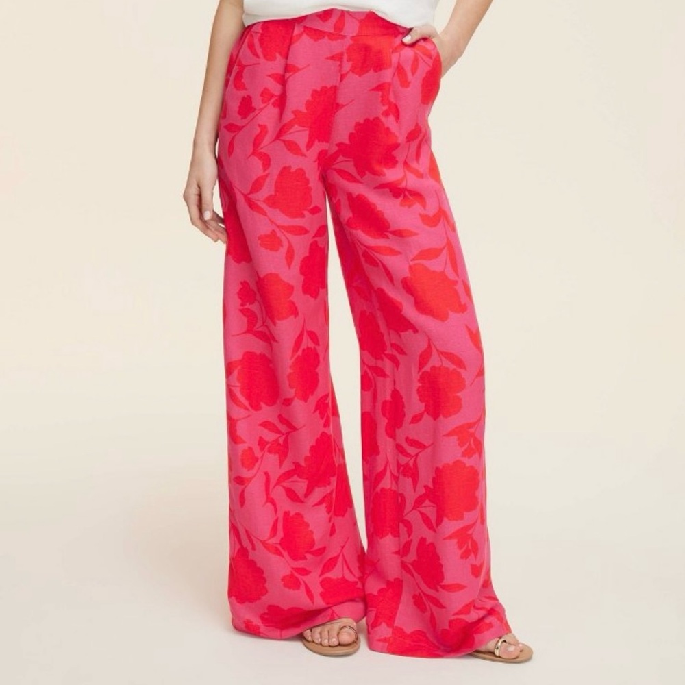 Floral Red Wide-Leg Pants